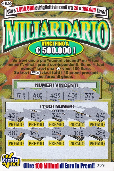 Miliardario (059) 1021- Nu. Catalogo 5-30