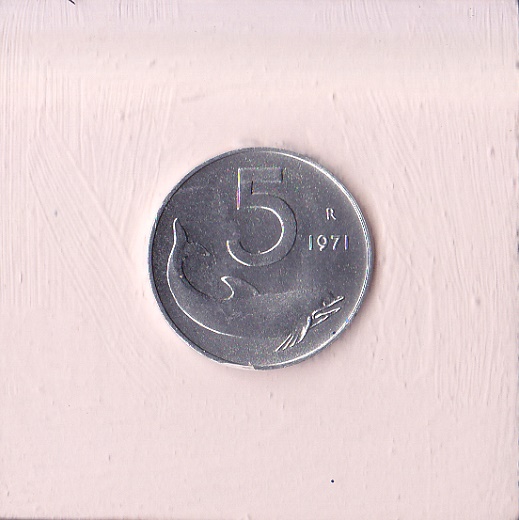 Anno 1971 lire 5 cm 5x5 rosa chiaro