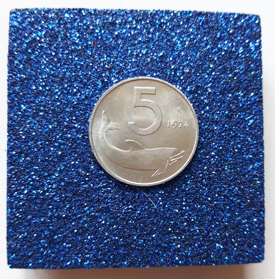 Anno 1974 lire 5 cm 5x5 blu