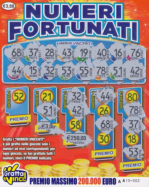 Numeri Fortunati 1134 - AA15-002- n-cat- 3-156