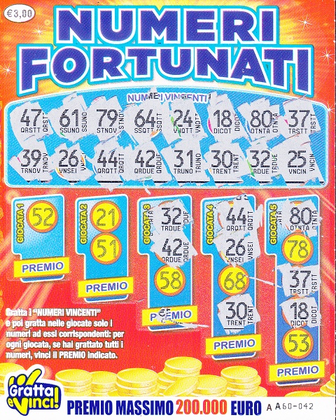 Numeri Fortunati 1134 - AA60-042- n-cat- 3-126