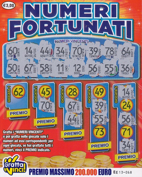 Numeri Fortunati 1134 - EE13-068- n-cat- 3-146