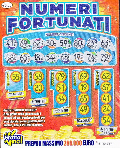 Numeri Fortunati 1134 - FF15-019- n-cat- 3-182