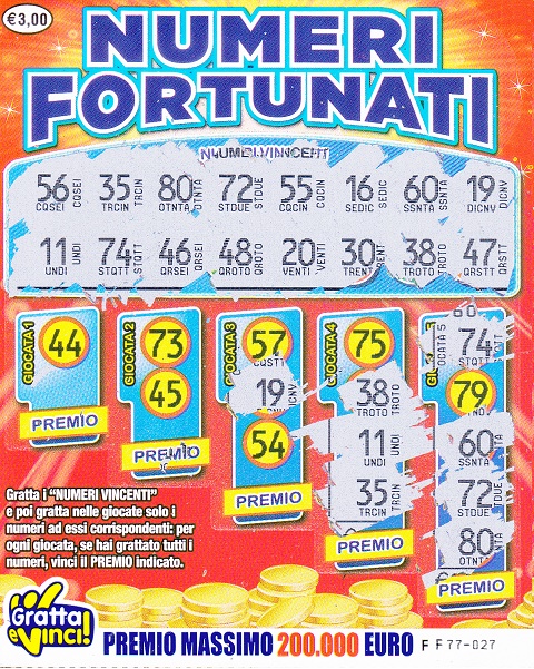 Numeri Fortunati 1134 - FF77-027- n-cat- 3-151