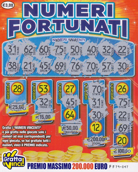 Numeri Fortunati 1134 - FF79-047- n-cat- 3-179