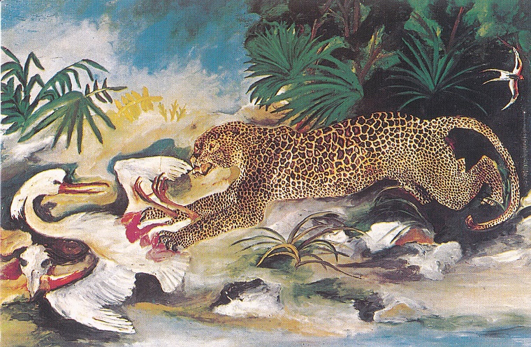 A. Ligabue - Leopardo che assale un cigno