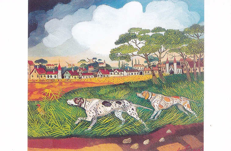 A. Ligabue - Cani da caccia con paesaggio